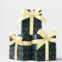 Winter Forest Gift Wrap, Holiday Pines Christmas Wrapping Paper, Glowing Pine Tree Wrapping Paper, Starry Night Festive Holiday Gift Wrap