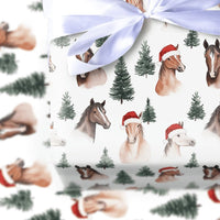 Equestrian Santa Hat Gift Wrap, Christmas Horse Wrapping Paper, Watercolor Horse Wrapping Paper Roll, Winter Animal Holiday Gift Wrap