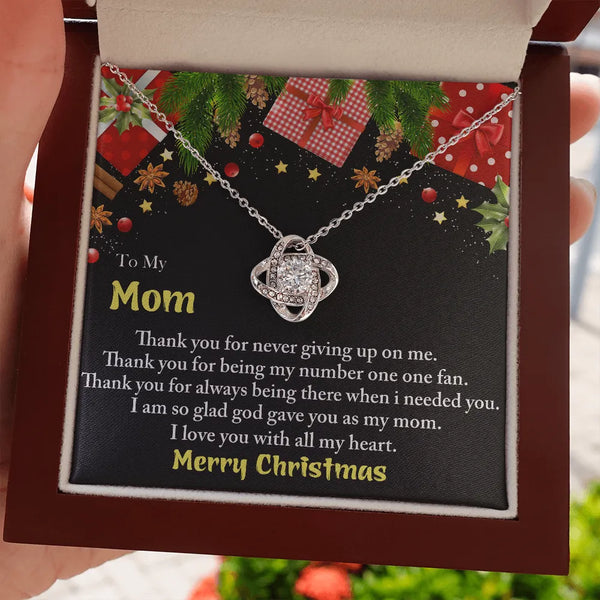Mother Christmas Present Pendant Necklace, Love Knot Necklace for Mom, 14k White Gold Knot Necklace, Meaningful Keepsake Holi