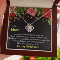 Mother Christmas Present Pendant Necklace, Love Knot Necklace for Mom, 14k White Gold Knot Necklace, Meaningful Keepsake Holiday Jewelry Present
