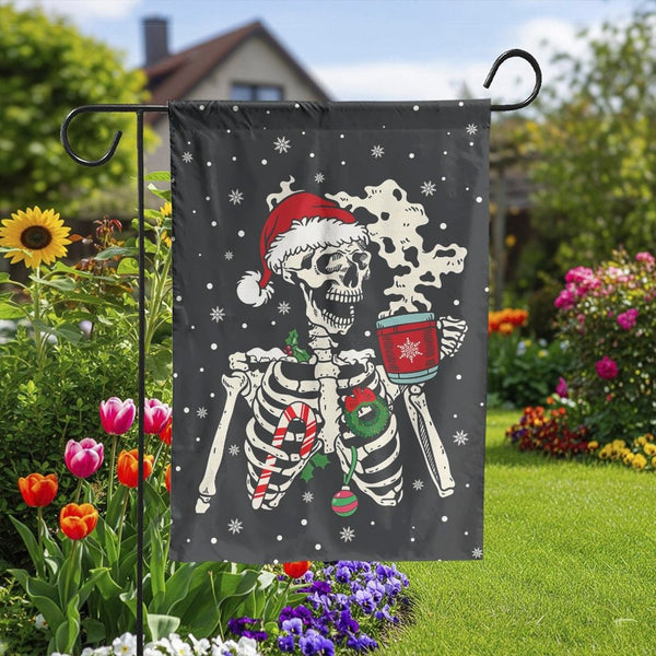 Santa Hat Gothic Xmas Yard Flag, Christmas Skeleton Garden Flag, Double Sided Holiday Outdoor Flag, Spooky Creepmas Garden De