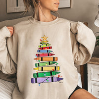 Crayon Tree Holiday Sweatshirt, Christmas Teacher Sweatshirt, Educator Winter Crewneck, School Teacher Xmas Pullover, Teacher Holiday Present