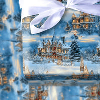 Snowy Winter Wonderland Gift Wrap, Victorian Mansion Christmas Wrapping Paper, Vintage House Wrapping Paper Roll