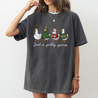 Humorous Holiday Goose Shirt, Jolly Goose Christmas Shirt, Adorable Xmas Duck Graphic Tee, Retro Festive Animal T-Shirt, Holiday Season Family Present