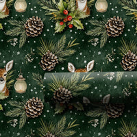 Watercolor Pine Cone Gift Wrap, Woodland Deer Christmas Wrapping Paper, Winter Forest Holiday Wrapping Paper, Rustic Green Gift Wrap Roll