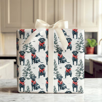 Black Dog in Red Scarf Gift Wrap, Cane Corso Christmas Wrapping Paper, Holiday Dog Lover Wrapping Paper Roll, Winter Pet Present Wrap
