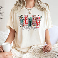 Coquette Bow Holiday T-Shirt, Merry Christmas T-Shirt, Adorable Aesthetic Xmas Graphic Tee, Vintage Christmas Ribbon T-Shirt, Holiday Present