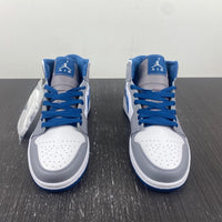 Mid Top Basketball Shoes, Blue White Gray Colorway, Lace Up Design, Casual Gift for Shoe Lovers