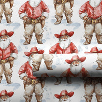 Wild West Watercolor Santa Gift Wrap, Cowboy Santa Christmas Wrapping Paper, Rustic Chaps Santa Wrapping Paper, Country Holiday Gift Wrap