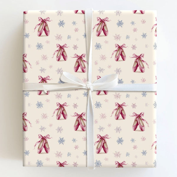 Pointe Shoes Holiday Gift Wrap, Ballet Slippers Christmas Wrapping Paper, Winter Snowflake Wrapping Paper, Ballerina Dancer P