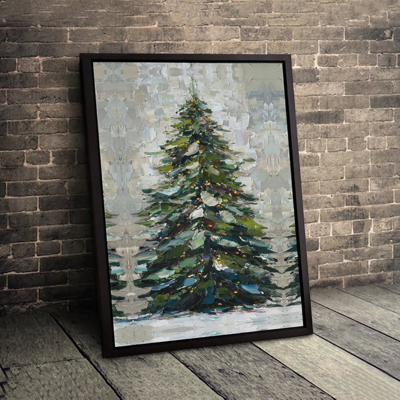 Impasto Oil Painting Canvas Print, Christmas Tree Canvas Wall Art, Winter Holiday Wall Decor, Festive Christmas Canvas, Holiday Season Present