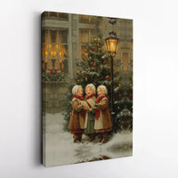 Vintage Snowy Winter Canvas Print, Victorian Christmas Carolers Canvas Wall Art, Holiday Caroling Canvas, Festive Christmas Home Decor Present