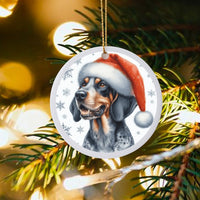 Santa Hat Dog Ornament, Bluetick Coonhound Christmas Ornament, Coonhound Tree Ornament, Ceramic Dog Lover Ornament, Holiday Keepsake Present