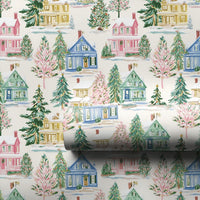 Winter Village Holiday Gift Wrap, Watercolor Christmas Wrapping Paper, Festive Xmas Gift Wrap Paper, Seasonal Present Wrapping Paper