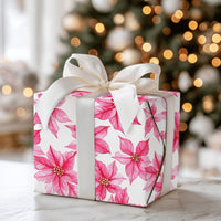 Watercolor Floral Christmas Gift Wrap, Pink Poinsettia Wrapping Paper, Elegant Holiday Wrapping Paper, Botanical Present Wrapping Paper