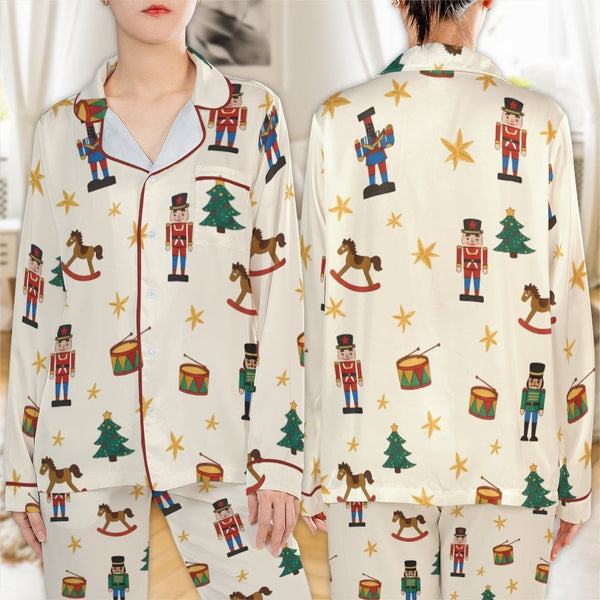 Festive Holiday Pajama Set, Nutcracker Christmas Pajamas, Silky Nutcracker Loungewear, Satin Sleepwear Set, Christmas Present