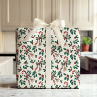 Candy Cane Holly Gift Wrapping Paper, Fox Christmas Wrapping Paper, Adorable Winter Fox Wrap Paper, Holiday Gift Wrap, Whimsical Xmas Present