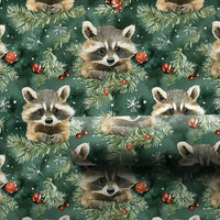 Woodland Animal Gift Wrap, Raccoon Christmas Wrapping Paper, Adorable Watercolor Winter Wrapping Paper, Evergreen Holiday Gift Wrap, Xmas Paper