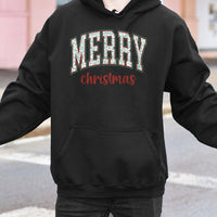 Festive Leopard Christmas Hooded Sweatshirt, Leopard Print Varsity Merry Christmas Hoodie, Retro Holiday Hoodie, Xmas Pullover Hoodie Present