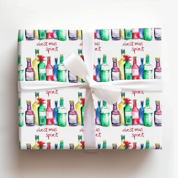 Humorous Liquor Bottle Gift Wrap, Christmas Spirit Wrapping Paper, Adult Holiday Pun Wrapping Paper, Adorable Alcohol Bottle 