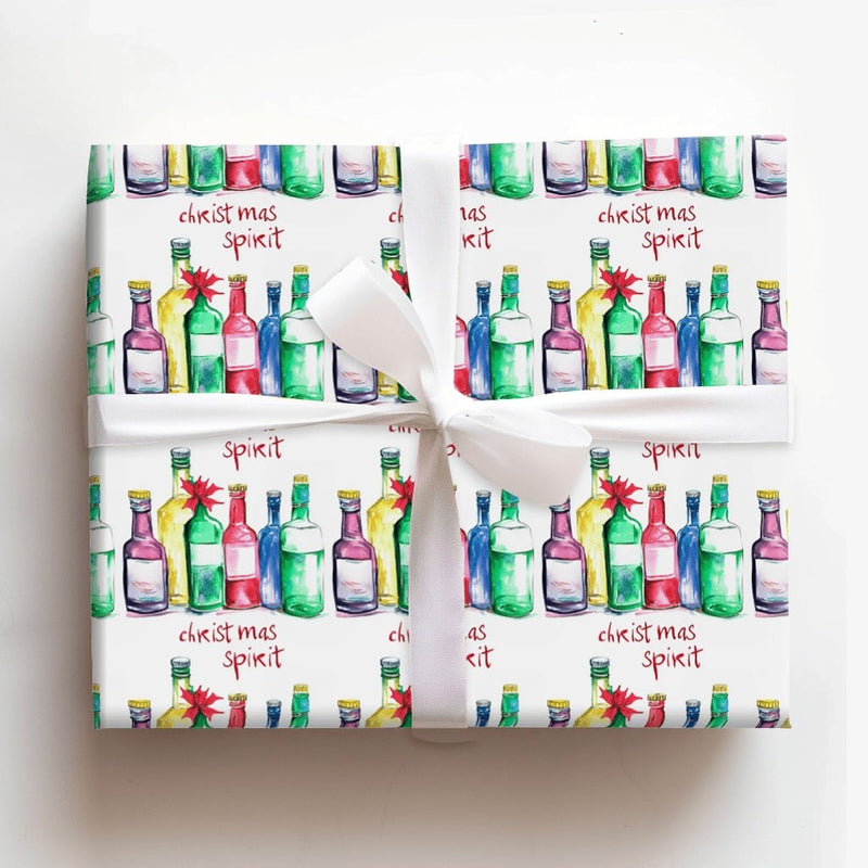 Humorous Liquor Bottle Gift Wrap, Christmas Spirit Wrapping Paper, Adult Holiday Pun Wrapping Paper, Adorable Alcohol Bottle Christmas Gift Wrap