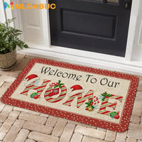 Festive Holiday Pine Floor Mat, Christmas Tree Area Rug, Non-Slip Washable Xmas Living Room Carpet, Winter Home Decor