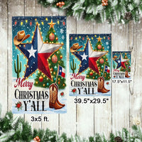 Merry Christmas Y'all Yard Flag, Texas Christmas Garden Flag, Double Sided Holiday Lawn Flag, Southern Winter Decor