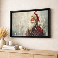 Snowy Santa Portrait Painting Canvas Print, Vintage Santa Claus Canvas Wall Art, Rustic Holiday Canvas Art, Christmas Home Wall Decor