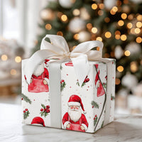 Festive Holly Pine Gift Wrap, Watercolor Santa Wrapping Paper, Christmas Santa Wrapping Paper, Holiday Workshop Apron Santa Present Paper