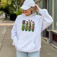Humorous Holiday Pickle Jar Hoodie, Christmas Pickle Hoodie, Santa Hat Christmas Pickle Hoodie, Adorable Foodie Festive Winter Sweatshirt Present