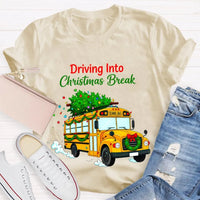 Driving into Christmas Break Shirt, Christmas School Bus T-Shirt, Winter Holiday Bus Driver Tee, Teacher Graphic T-Shirt, Xmas Present