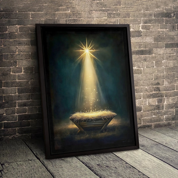 Star of Bethlehem Manger Wall Art, Nativity Scene Canvas Print, Christian Christmas Holy Night Decor, Jesus Birth Digital Dow