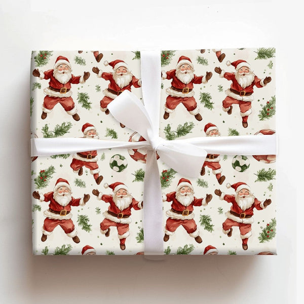 Sports Christmas Gift Wrap, Soccer Santa Wrapping Paper, Watercolor Holiday Present Wrapping Paper, Festive Goalkeeper Soccer