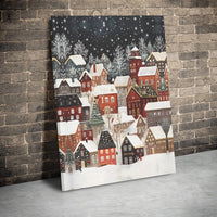 Comfy Festive Winter Holiday Town Wall Decor, Snowy Christmas Village Wonderland Canvas Art, Seasonal Scenic Town, Christmas Village Canvas