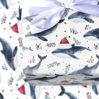 Nautical Santa Whale Gift Wrap, Whale Christmas Wrapping Paper, Ocean Animal Wrapping Paper, Winter Holiday Gift Wrap, Coastal Present Roll