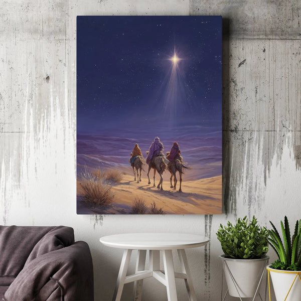 Star of Bethlehem Nativity Scene Art, Three Wise Men Canvas Print, Christian Christmas Decor, Religious Digital Download Canv