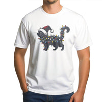 Black Kitten Holiday Fairy Lights Graphic Tee, Christmas Cat Tangled in Lights T-Shirt, Humorous Xmas Kitty T-Shirt, Cat Lover Present