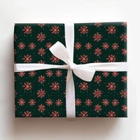 Dark Green Holiday Gift Wrap, Red Snowflake Wrapping Paper, Coral Red Winter Snowflake Wrapping Paper, Christmas Present Wrapping Paper Roll