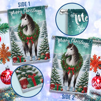 Winter Wreath Equestrian Yard Flag, Horse Merry Christmas Garden Flag, Double Sided Christmas Flag, Farmhouse Holiday Lawn Decor Present