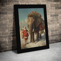Whimsical Holiday Animal Canvas Art, Tropical Santa Claus Elephant Canvas, Festive Safari Christmas Canvas Print, Winter Wildlife Decor Present
