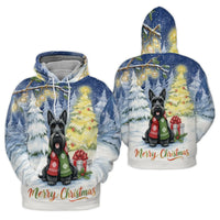 Scottie Dog Winter Scene Hooded Sweatshirt, Scottish Terrier Christmas Hoodie, Festive Xmas Canine Pullover, Pet Lover Holiday Present