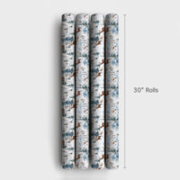 Snowy Cabin Holiday Gift Wrap, Watercolor Deer Winter Wrapping Paper, Rustic Forest Wrapping Paper, Mountain Christmas Tree Wrapping Paper