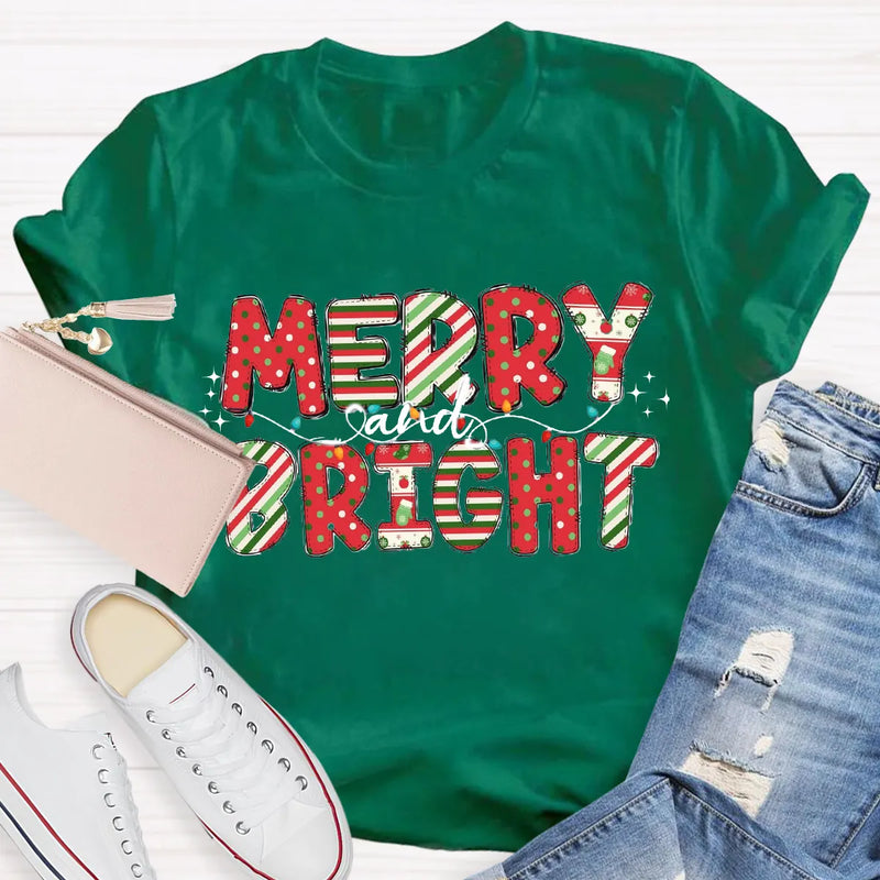 Festive Holiday Dots Graphic Tee, Merry and Bright Polka Dot Christmas T-Shirt, Adorable Xmas Season Shirt, Christmas Present for Women and Men