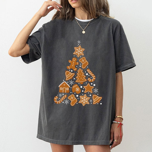 Festive Gingerbread Cookie T-Shirt, Gingerbread Man Christmas Tree Shirt, Adorable Baker Graphic Tee, Gingerbread Winter Shir