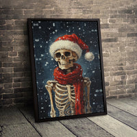 Santa Hat Gothic Wall Art, Christmas Skeleton Canvas Wall Art, Spooky Holiday Canvas Print, Dark Xmas Room Decor, Digital Download