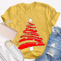 Festive Holiday Season Graphic Tee, Red Christmas Tree Stars Graphic Shirt, Merry Christmas Tree T-Shirt, Winter Holiday Party Apparel