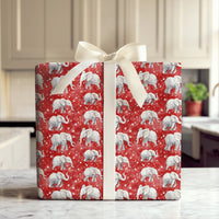Red Snowy Holiday Gift Wrap, Watercolor Elephant Christmas Wrapping Paper, Adorable Winter Animal Wrapping Paper, Festive Holiday Present Wrap