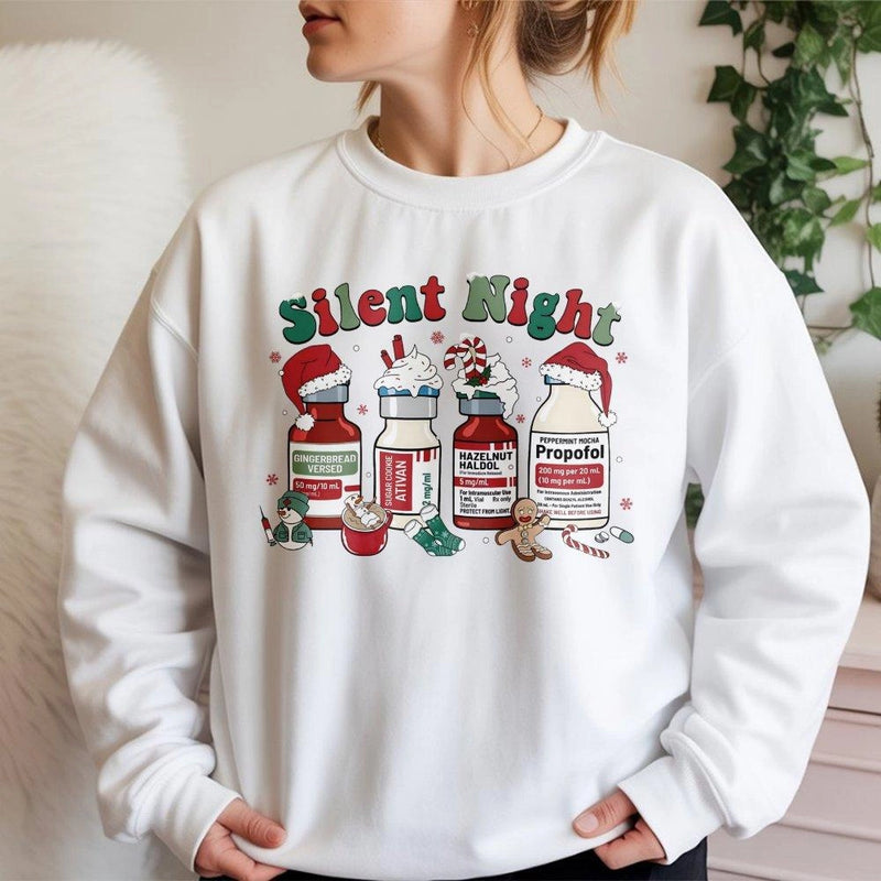 Humorous Medical Christmas Sweatshirt, Silent Night Nurse Sweatshirt, Healthcare Worker Sweatshirt, Holiday Nurse Crewneck, RN Christmas Present
