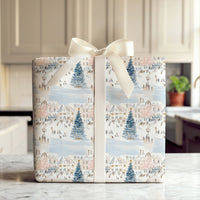 Town Square Christmas Gift Wrap, European Winter Village Wrapping Paper, Watercolor Holiday Wrapping Paper, Snowy Festive Wrapping Paper