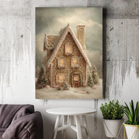 Snowy Holiday Canvas Decor, Gingerbread House Christmas Canvas Wall Art, Winter Wonderland Print, Festive Xmas Present for Family